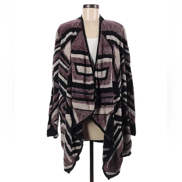 Lucky Brand | Purple Maroon Tribal Boho Aztec Intarsia Knit Open Cardigan Size M - Picture 3 of 4
